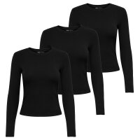 ONLY Womens Long-Sleeved Shirt pack of 3 - ONLRILEY O-NECK TOP, Long Sleeve, Round Neck, Cotton Stretch Black XS (X-Small)