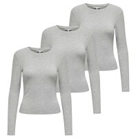 ONLY Damen Langarmshirt 3er Pack - ONLRILEY O-NECK TOP, Longsleeve, Rundhals, Cotton Stretch Grau XS