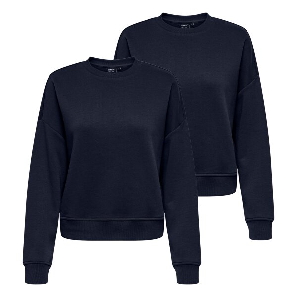 ONLY Womens Sweatshirt pack of 2 - ONLSWEAT LIFE CREW OVERSIZE SWT, Round Neck, Cotton Blend Blue S (Small)