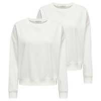 ONLY Damen Sweatshirt 2er Pack - ONLSWEAT LIFE CREW OVERSIZE SWT, Rundhals, Baumwoll-Mix Weiß M