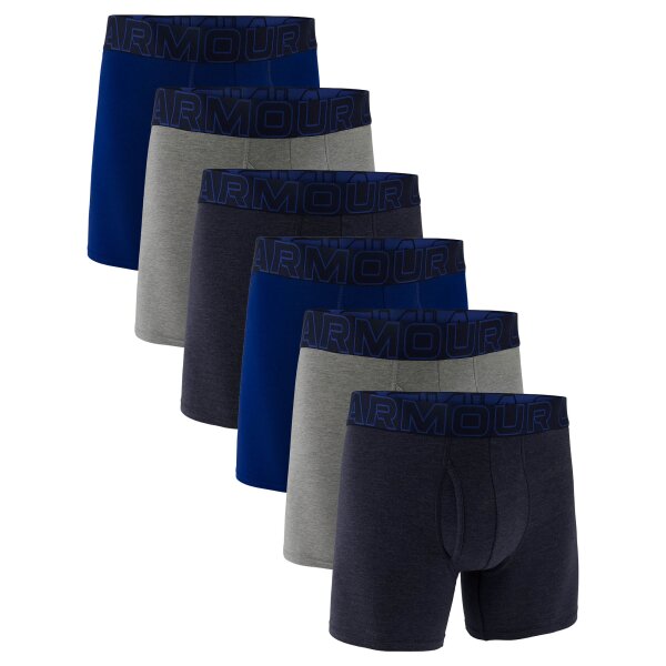 UNDER ARMOUR Mens Boxer Shorts, 6-Pack - Performance Cotton Boxer Briefs - Solid 6 in, Stretch, Cotton Blend Dark blue/grey/blue M (Medium)