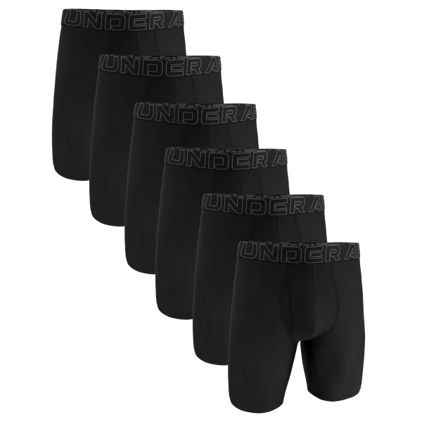 UNDER ARMOUR Herren Lange Boxershorts, 6er Pack - Performance Tech Mesh Long Boxer - Solid 9 in, Stretch, einfarbig Schwarz XL