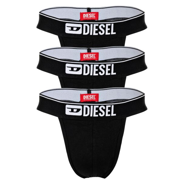 DIESEL mens thongs, 3-pack - RICK-D-CORE, tanga briefs, cotton stretch, logo Black S (Small)