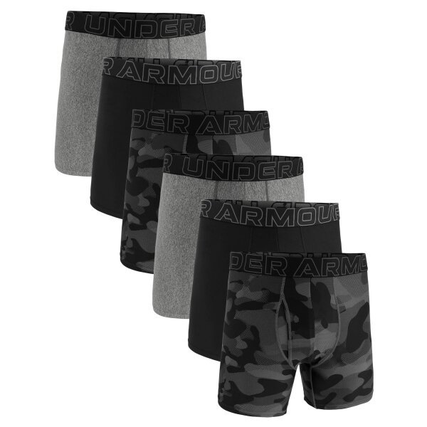 UNDER ARMOUR Herren Boxershorts, 6er Pack - Performance Tech Trunks - Novelty 3 in, Camouflage, Stretch Schwarz/Grau 2XL