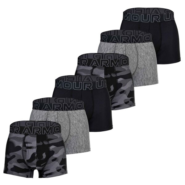 UNDER ARMOUR Mens Boxer Shorts, 6-Pack - Performance Tech Trunks - Novelty 3 in, Camouflage, Stretch Black/Grey 2XL (XX-Large)