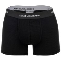 DOLCE & GABBANA Herren Boxershorts - Fine-Rib Regular Boxer, Baumwolle, gerippt, Logobund Schwarz M