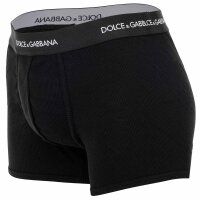 DOLCE & GABBANA Herren Boxershorts - Fine-Rib Regular Boxer, Baumwolle, gerippt, Logobund Schwarz M