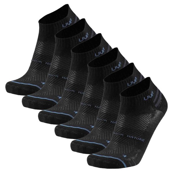 UYN unisex sneaker socks, 6-pack - Everyday Low Cut Socks, logo, single-coloured. Black 42-44