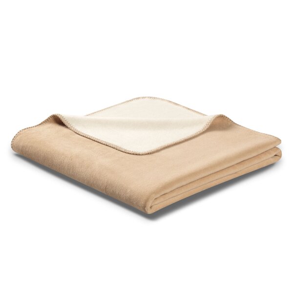 Biederlack Living Blanket - Doubleface Decorative Stitch, Cotton Blend Beige 150x200cm