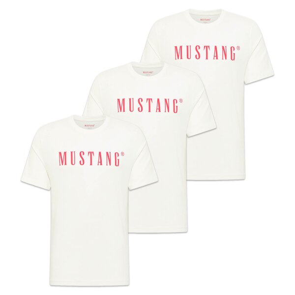 MUSTANG Men’s T-Shirt pack of 3 - Austin, Big Logo, Organic Cotton, Single Jersey White S (Small)
