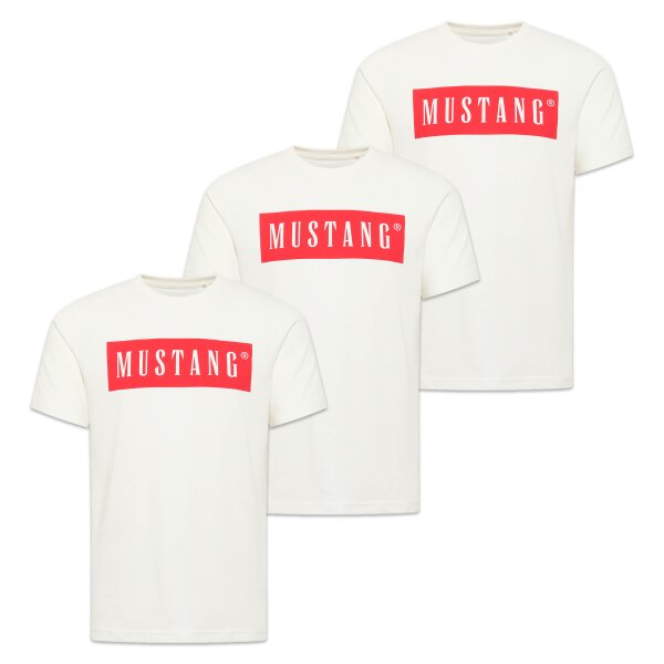 MUSTANG Herren T-Shirt  3er Pack - Austin, Big Logo, Bio-Baumwolle, Single Jersey Weiß S