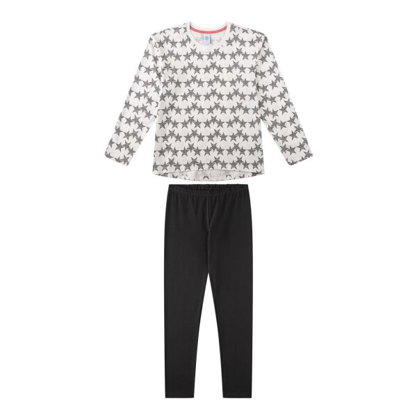Sanetta Girls Pyjamas, long - teens, stars, pyjamas, single jersey Black/White 140