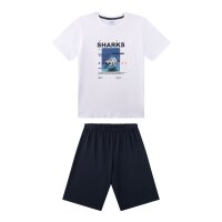 Sanetta Jungen Schlafanzug, kurz -  Teens, Sharks, Pyjama, Single Jersey, Baumwolle Weiß 140