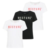 MUSTANG Damen T-Shirt 3er Pack - Alma, Baumwolle, Rundhals, Logo 2xWeiß/Schwarz XS