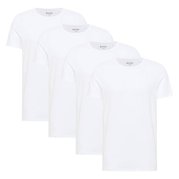 MUSTANG Herren T-Shirts, 4er Pack - Allen, Bio-Baumwolle, Single Jersey, Rundhals Weiß S