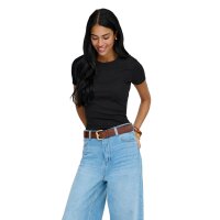 ONLY Damen T-Shirt - ONLVAL LIFE O-NECK TOP, Rundhals, Baumwolle, einfarbig Schwarz XS