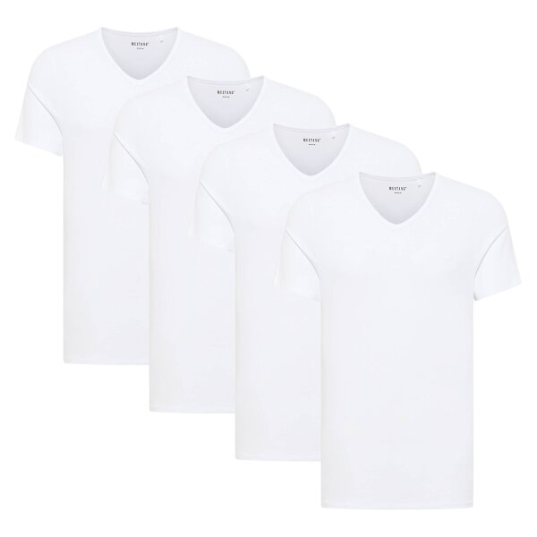 MUSTANG Men’s T-Shirts, 4-Pack - Amado, Organic Cotton, Single Jersey, V-Neck White M (Medium)