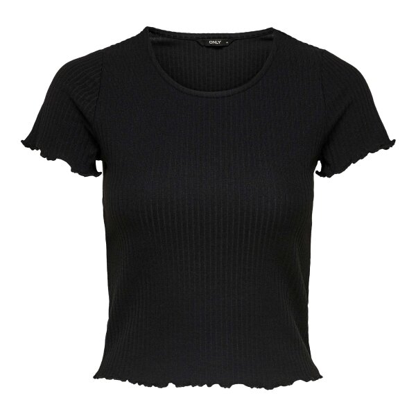 ONLY Damen T-Shirt - ONLEMMA SHORT TOP, Rundhals, Cropped, gerippt, einfarbig Schwarz XS