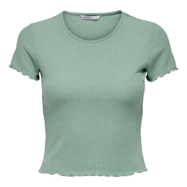 ONLY Women T-shirt - ONLEMMA SHORT TOP, round neck, cropped, ribbed, plain colour Light green XS (X-Small)