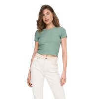 ONLY Damen T-Shirt - ONLEMMA SHORT TOP, Rundhals, Cropped, gerippt, einfarbig Hellgrün XS