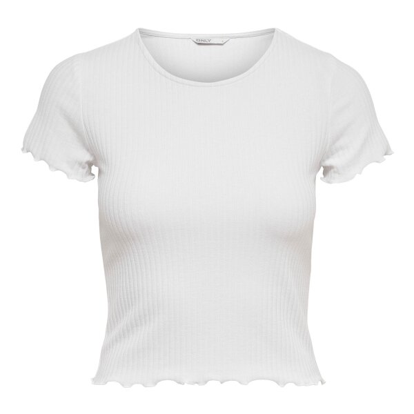 ONLY Damen T-Shirt - ONLEMMA SHORT TOP, Rundhals, Cropped, gerippt, einfarbig Weiß S