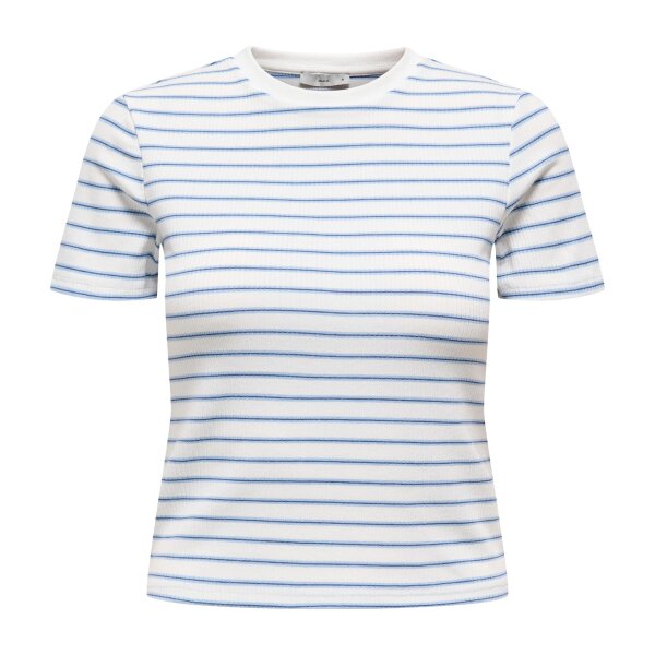 ONLY Damen T-Shirt - ONLLUPE STRIPE TEE, Kurzarm, Rundhals, Slim Fit, Streifen Weiß/Blau L