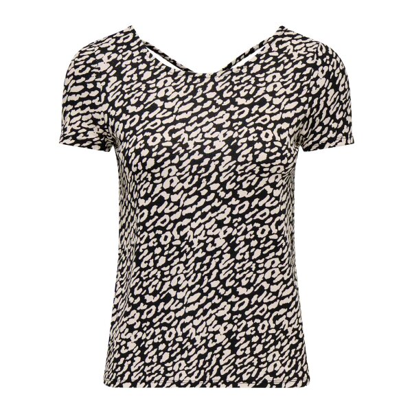 ONLY Damen T-Shirt - ONLBERA BACK LACE UP TO, Rundhals, Viskose Schwarz/Beige S