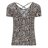 ONLY Damen T-Shirt - ONLBERA BACK LACE UP TO, Rundhals, Viskose Schwarz/Beige S