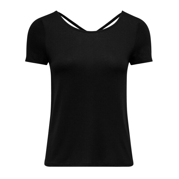 ONLY Damen T-Shirt - ONLBERA BACK LACE UP TO, Rundhals, Viskose Schwarz XS