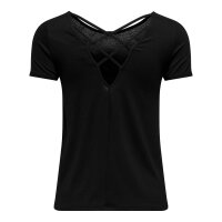 ONLY Damen T-Shirt - ONLBERA BACK LACE UP TO, Rundhals, Viskose Schwarz XS