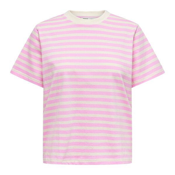 ONLY Damen T-Shirt - ONLLIVINA LIFE STRIPE TEE, Kurzarm, Rundhals, Streifen Weiß/Rosa XS