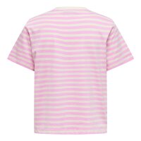 ONLY Damen T-Shirt - ONLLIVINA LIFE STRIPE TEE, Kurzarm, Rundhals, Streifen Weiß/Rosa XS
