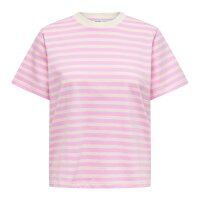 ONLY Women T-shirt - ONLLIVINA LIFE STRIPE TEE, short sleeves, round neck, stripes White/Light pink XS (X-Small)