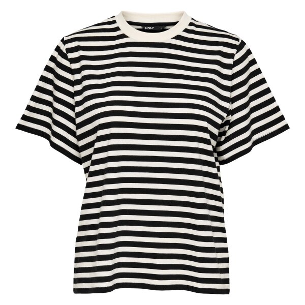 ONLY Women T-shirt - ONLLIVINA LIFE STRIPE TEE, short sleeves, round neck, stripes Black/White M (Medium)