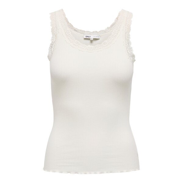 ONLY Women Top - ONLSARA SHARAI LIFEW TANK TOP, lace, ribbed, round neck, cotton White XS (X-Small)