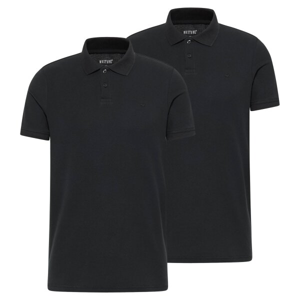 MUSTANG Mens Polo Shirt pack of two - Palco, Organic Cotton, Knit Piqué, Solid Color Black M (Medium)