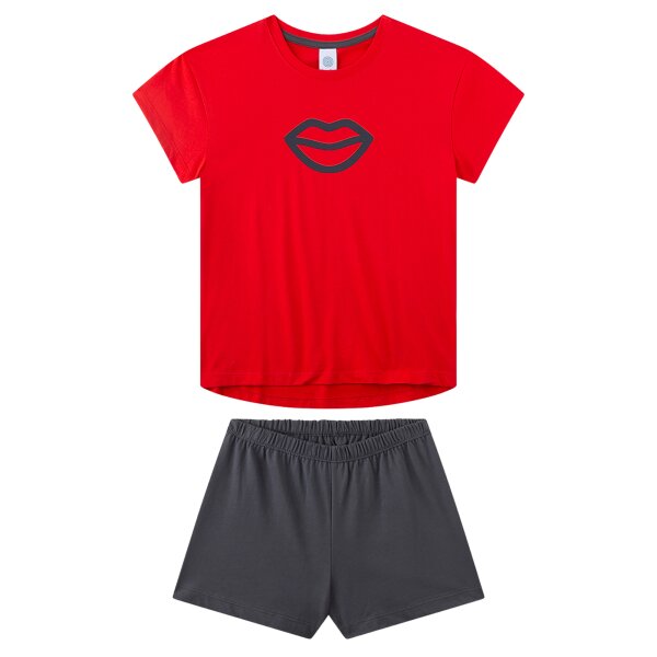 Sanetta Girls Pyjamas, short - teens, Kiss, single jersey, cotton Black/Red 140