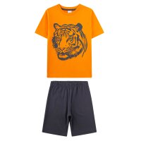 Sanetta Jungen Schlafanzug, kurz - Kids, Tiger, Pyjama, Single Jersey Orange/Schwarz 104