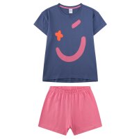 Sanetta Girls Pyjamas, short - Teens, Smiley, Shorty, single jersey, cotton Blue/Pink 140