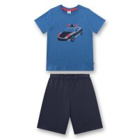 Sanetta Jungen Schlafanzug, kurz - Kids, Polizei, Pyjama, Single Jersey, Baumwolle Blau 104