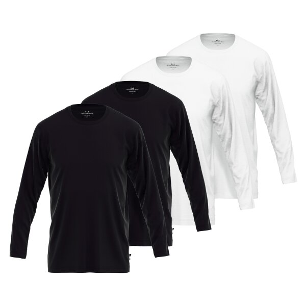 GÖTZBURG Mens long-sleeved shirt, pack of 4 - cotton, longsleeve, single-coloured White/Black M (Medium)