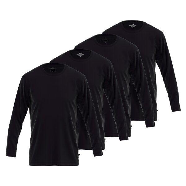 GÖTZBURG Mens long-sleeved shirt, pack of 4 - cotton, longsleeve, single-coloured Black L (Large)