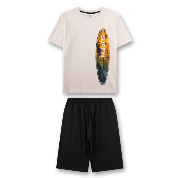 Sanetta Jungen Schlafanzug, kurz -  Teens, Surfin, Pyjama, Single Jersey, Baumwolle Dunkelblau/Beige 140