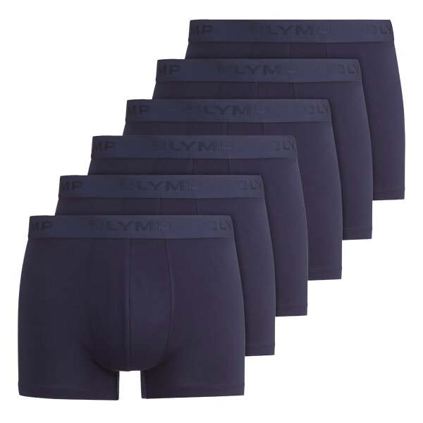 OLYMP Herren Boxershorts, 6er Pack - Trunks, Cotton Stretch, Logo, einfarbig Blau M