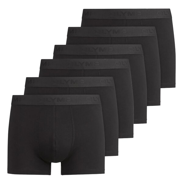 OLYMP Mens Boxer Shorts, 6-Pack - Trunks, Cotton Stretch, Logo, Plain Black S (Small)