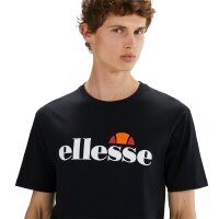 ellesse Men T-shirt - PRADO 2, short sleeves, round neck, logo print, cotton, Plain colour Black M (Medium)