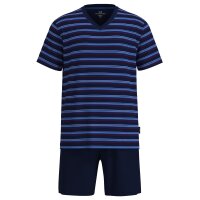 GÖTZBURG Herren Schlafanzug, kurz - Shorty, V-Ausschnitt, gestreift, Baumwolle, Pyjama Blau M