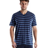 GÖTZBURG Men Pyjamas, Short - Shorty, V-neck, Striped, Cotton, Pyjamas Blue M (Medium)