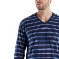 GÖTZBURG Men Pyjamas, Long - V-Neck, Striped, Open Cuffs, Cotton, Pyjamas Blue M (Medium)