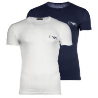 EMPORIO ARMANI Herren T-Shirt, 2er Pack - BOLD MONOGRAM, Rundhals, Fitted Fit, Stretch Cotton Weiß/Blau S